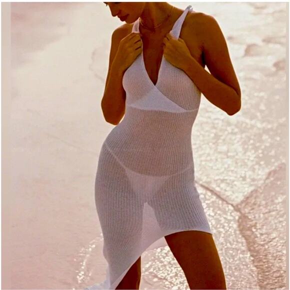 NEW l Space Sheer White/Cream Beach Swimsuit Cover-Up Maxi Long Dress M $154 - Picture 1 of 6